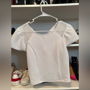 bebe White Textured  crop Short Sleeve Mesh top